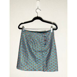 Bimba Y Lola Women's Turquoise Bronze Metallic Thread Floral A Line Mini Skirt